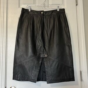 Pelle Cuir Vintage Leather Knee Length Skirt